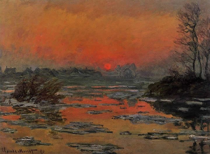 Claude Monet Sunset on the Seine in Winter